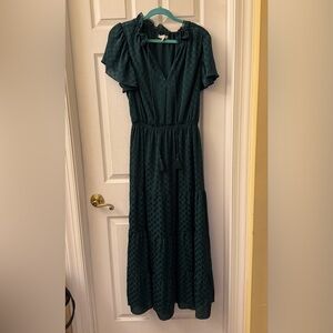 Max Studio Forest Green Polka Dot Midi Dress